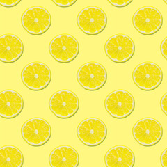 seamless pattern with slices of lemon on yellow background