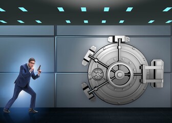 Man with gun stealing money from bank