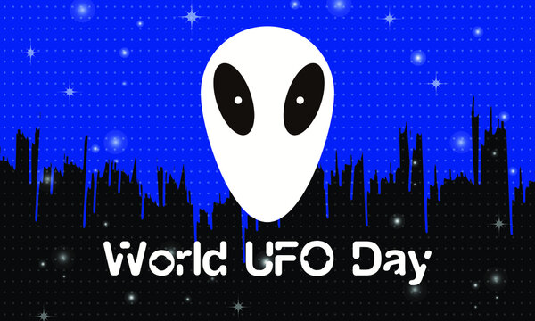 World UFO Day is an awareness day for people to gather together and watch the skies for unidentified flying objects. The day is celebrated by some on June 24, and others on July 2. Vector EPS 10