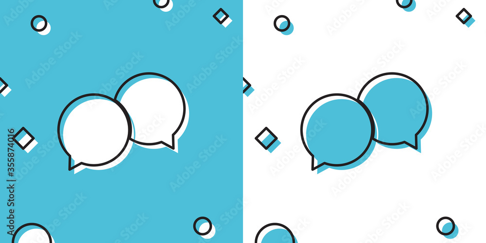 Poster black blank speech bubbles icon isolated on blue and white background. random dynamic shapes. vector