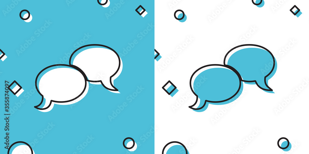 Poster black blank speech bubbles icon isolated on blue and white background. faq sign. copy files, chat sp
