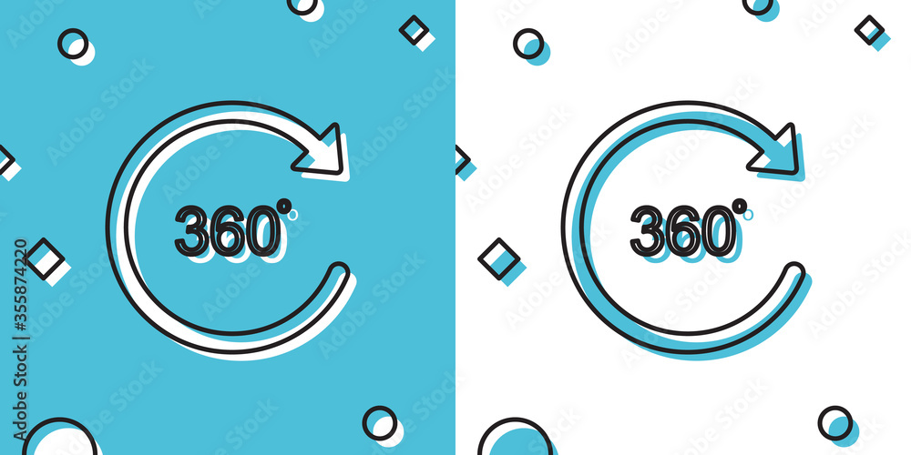 Poster black angle 360 degrees icon isolated on blue and white background. rotation of 360 degrees. geometr