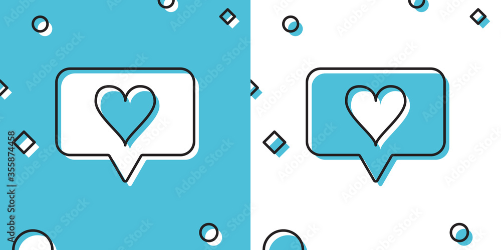 Poster black like and heart icon isolated on blue and white background. counter notification icon. follower