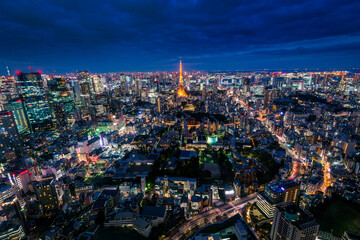 Spectacular Night View of Tokyo City and skyscrapers