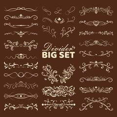 Big set of decorative flourishes hand drawn dividers. Victorian Collection ornate page decor elements banners, frames, dividers, ornaments and patterns. design elements. Jpeg