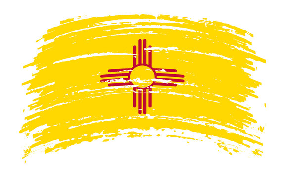 New Mexico Flag In Grunge Brush Stroke, Vector