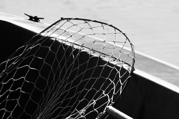 Angler net in angler boat at Lake Balaton - 355875012