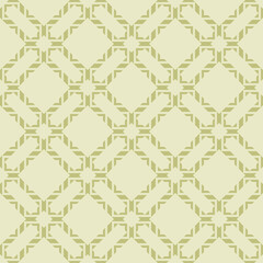 Vector abstract geometric seamless pattern in Asian style. Elegant green ornament. Luxury graphic texture with diamond grid, lattice, net, cross lines. Simple minimal background. Repeatable design