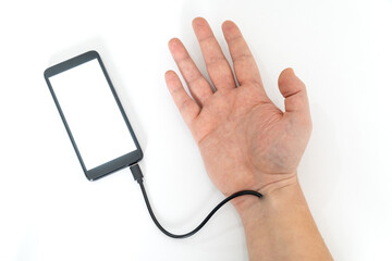 Robotic arm transfering data form a cellphone concept