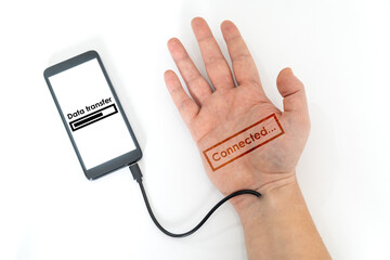Robotic arm transfering data form a cellphone concept