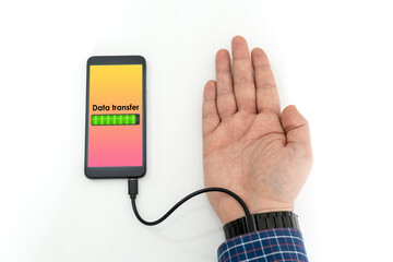 Robotic arm transfering data form a cellphone concept