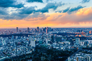 Gorgeous sunset view of densely populated Tokyo Metropolis 