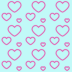 Seamless pattern with pink hearts on light blue background. Simple primitive design. Image for a poster or cover. Repeating texture. Figure for textiles. Endless romantic print. Jpg file