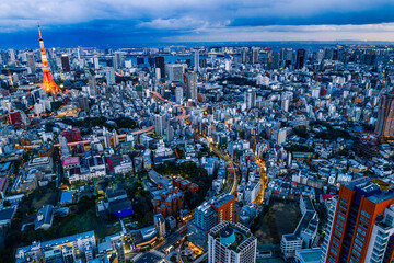 Fototapeta premium Gorgeous evening view of densely populated Tokyo Metropolis with Tokyo Tower