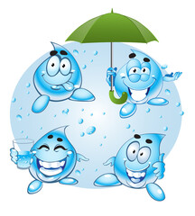 Obraz premium Cute cartoon emoji drops of water isolated on a white background