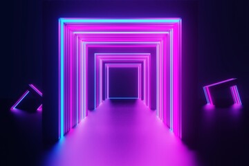 Glowing Dark Realistic Corridor Hall Tunnel Garage Underground Track Empty Sci Fi Futuristic 3D Rendering Illustration