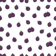 Seamless pattern with figs.  Violet  berry food on a white background. Purple berry. Doodle Minimal style. Vector stock illustration.