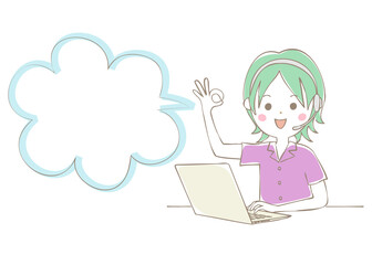 ノートパソコンとヘッドセットで話しながらテレワークの作業をする男性