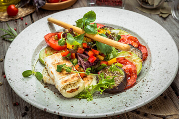 grilled vegetables, grilled suluguni cheese