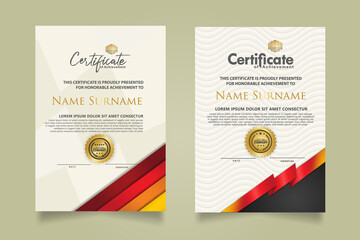 set certificate template with stripes ornament and modern texture pattern background. Diploma. Vector illustration