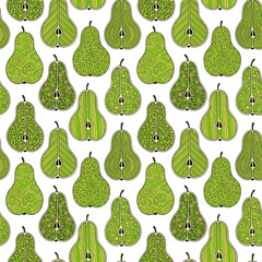 Fresh pears modern beauty doodle seamless pattern.