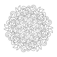 Doodle coloring antistress flower page book with leaf isolated on white. Bundle hand drawing art line for card. Design cloth. Sketch vector stock illustration. EPS 10
