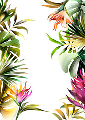 Fototapeta na wymiar Tropical background with jungle plants. Vector exotic pattern with palm leaves.