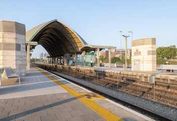 Empty Peron at Tel Aviv Station University on the Israeli Railway in Tel Aviv