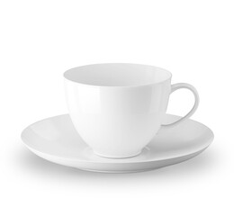 White cup and saucer. Isolated on a white background. 3D illustration