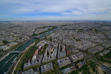 A panoramic view of Paris from the top of the Eiffel Tower.