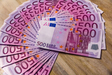 A pile of 500 (fivehundred) Euro banknotes