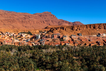 Mountain view with oasis in High Atlas, Morocco
