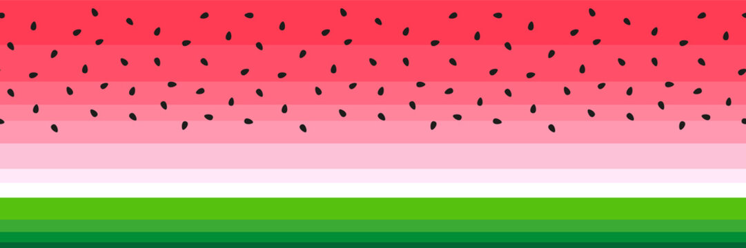Vector watermelon slice background with black seed banner,  border seamless pattern design
