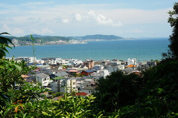 Naklejka premium view of the bay of kamakura, Enoshima in Japan.