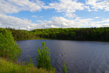 A lake on a sunny afternoon day