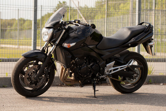 Road black motorcycle on the road.