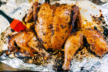 A Roasted Chicken That is Cooked and Golden Brown Fresh From the Oven. 