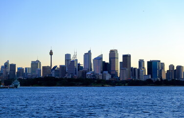Fototapeta na wymiar Sydney, business centers / Australia - May 2014: View of business center buildings from the sea.