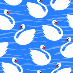 Stylized swan bird seamless patter. Vector illustration