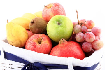 Fresh fruit composition on a white background.