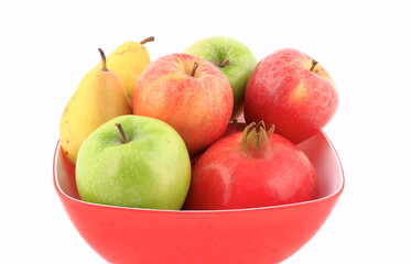 Fresh fruit composition on a white background.