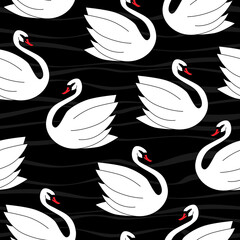 Stylized swan bird seamless patter. Vector illustration	