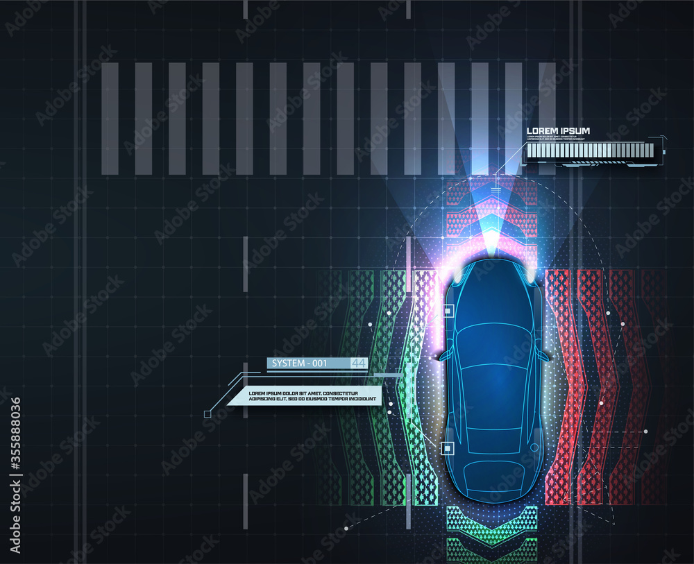 Poster automatic braking system avoid car crash from car accident. concept for driver assistance systems. a