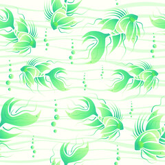 Seamless pattern. Green fish vector graphic illustration.	
