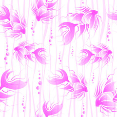 Fototapeta na wymiar Seamless pattern. Pink fish vector graphic illustration. 