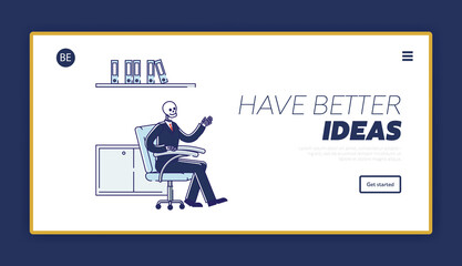 Skeleton business man. Landing page template with workaholic and procrastination concept