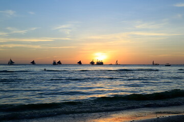 Wonderful sunset scenes in the exciting Boracay island with spectacular and beautiful nature,...