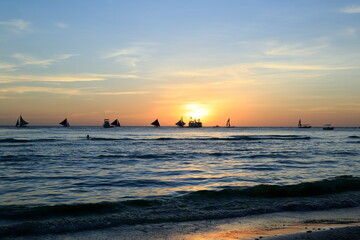 Wonderful sunset scenes in the exciting Boracay island with spectacular and beautiful nature, Philippines.