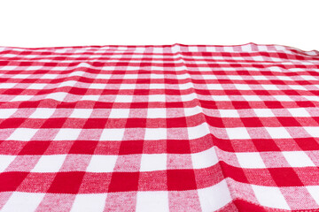 Red checkered kitchen towel perspective view isolated on white. Picnic tablecloth