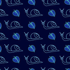 Snail and leaves vector illustration. Seamless pattern.